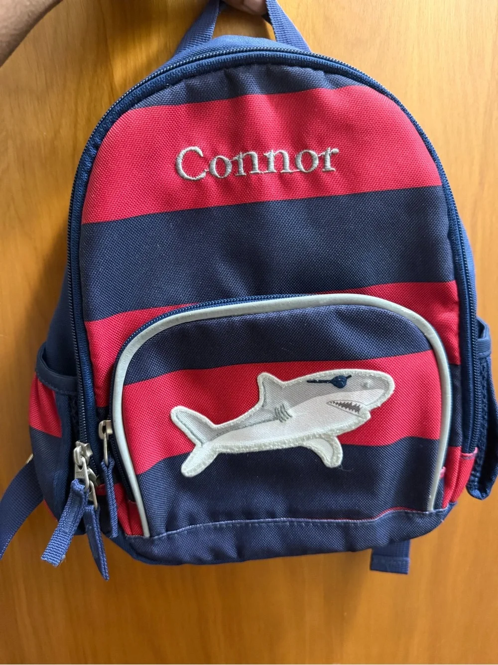 Kids Shark Stripe Backpack - Navy & Red
